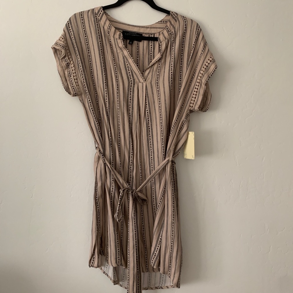 Beige Patterned Shirt Dress